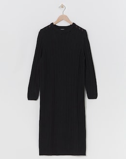 Black Knitted Ladder Midi Dress