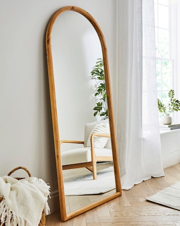 Light Wood Arch Leaner Mirror