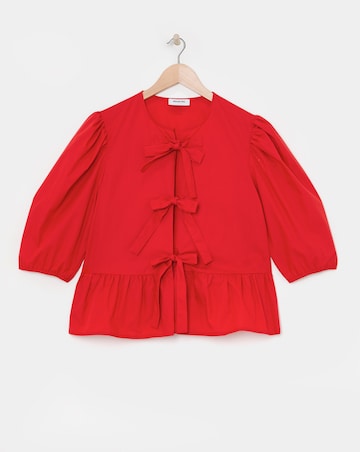 Tie Front Puff Sleeve Smock Top