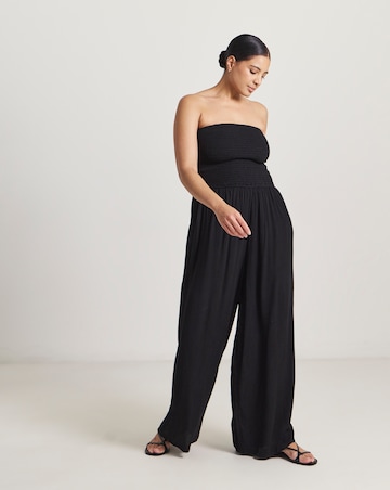 Beach To Beach Shirred Bandeau Beach Jumpsuit