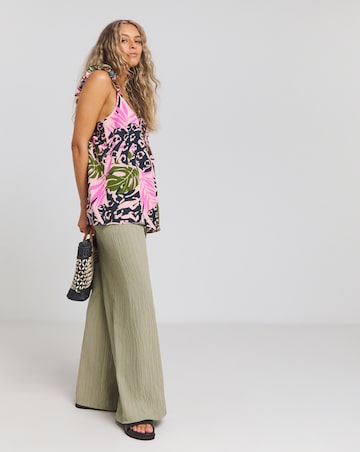 Simply Be Palm Print Ruched Tie Detail Frill Strap Viscose Cami
