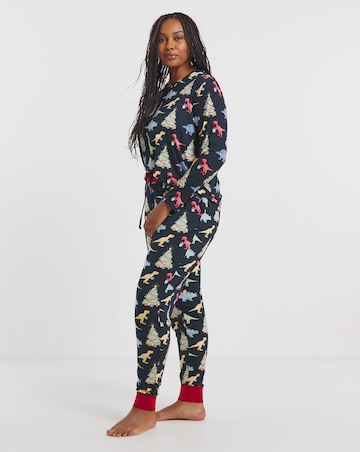 Chelsea Peers Jersey Crew Neck Christmas Dinosaur Print Pyjama Set