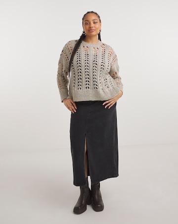 Grey Cable Ladder Stitch Distressed Jumper