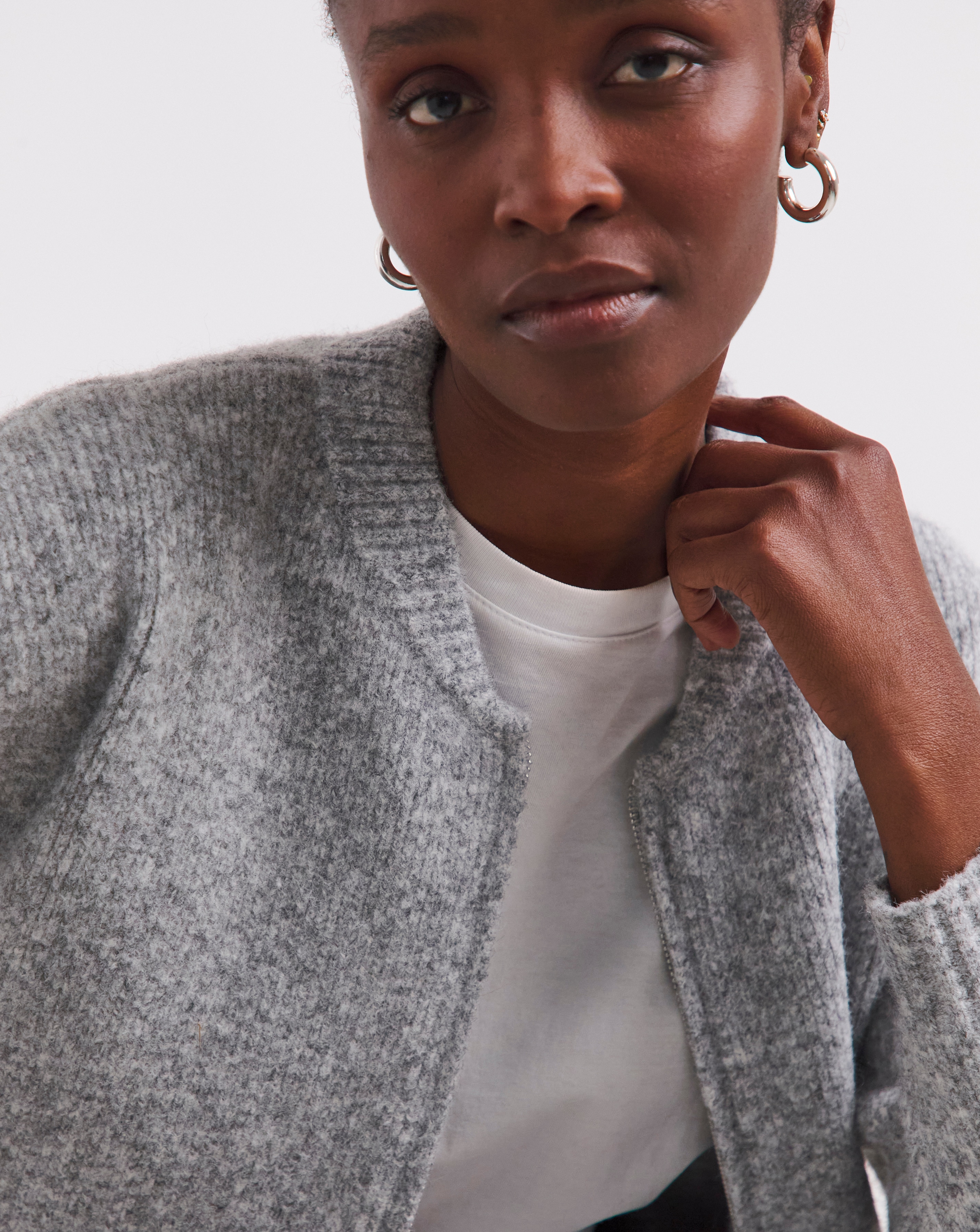 Simply Be Grey Knitted Ribbed Bomber Jacket | Simply Be