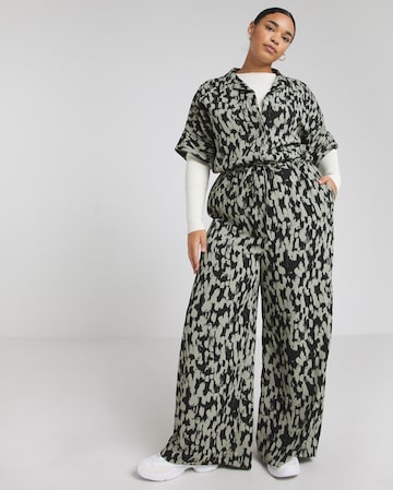 Green Print Button Through Utility Jumpsuit With Pockets