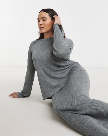 Gunmetal Metallic Rib Fluted Sleeve Jumper