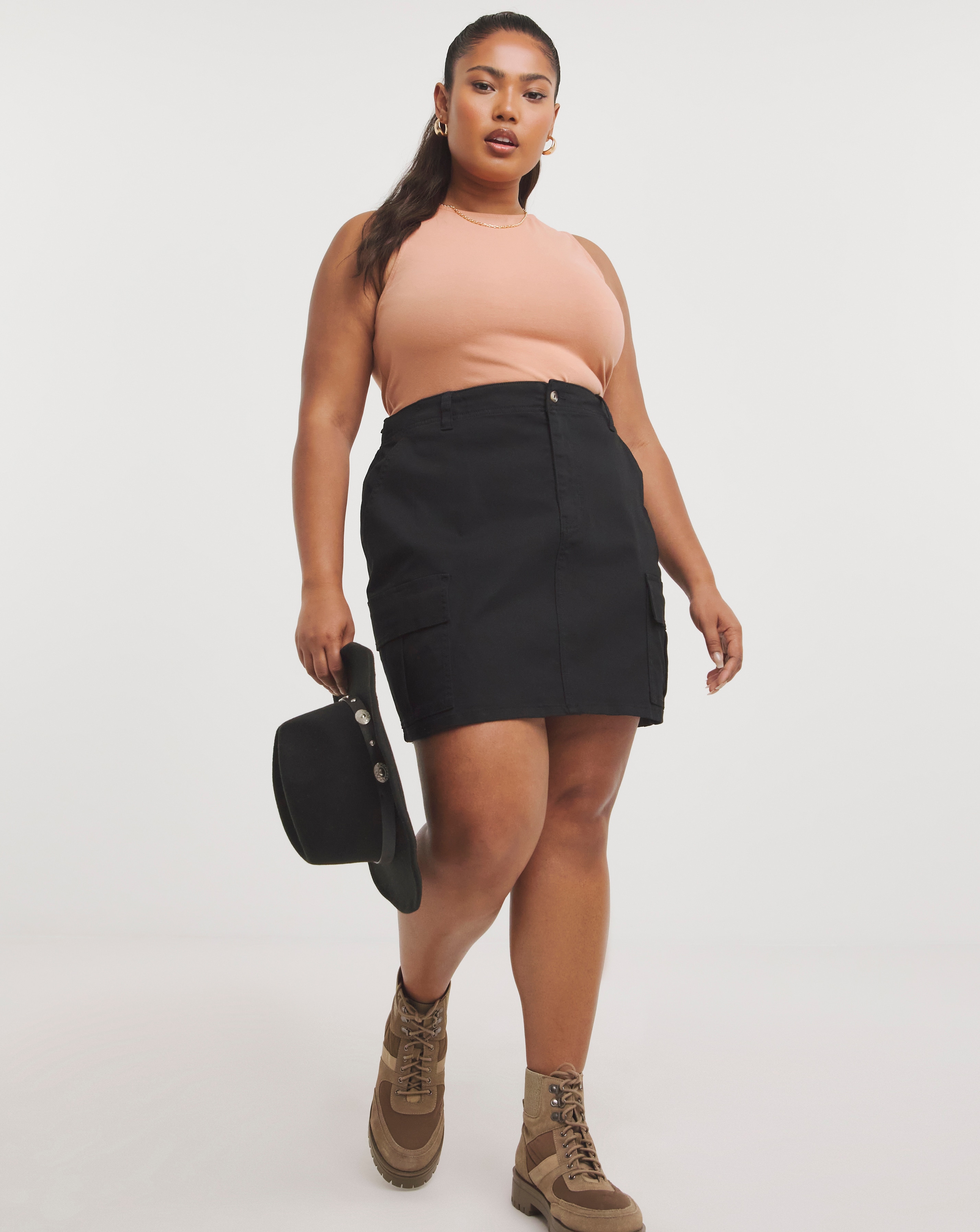 Black utility mini skirt hotsell