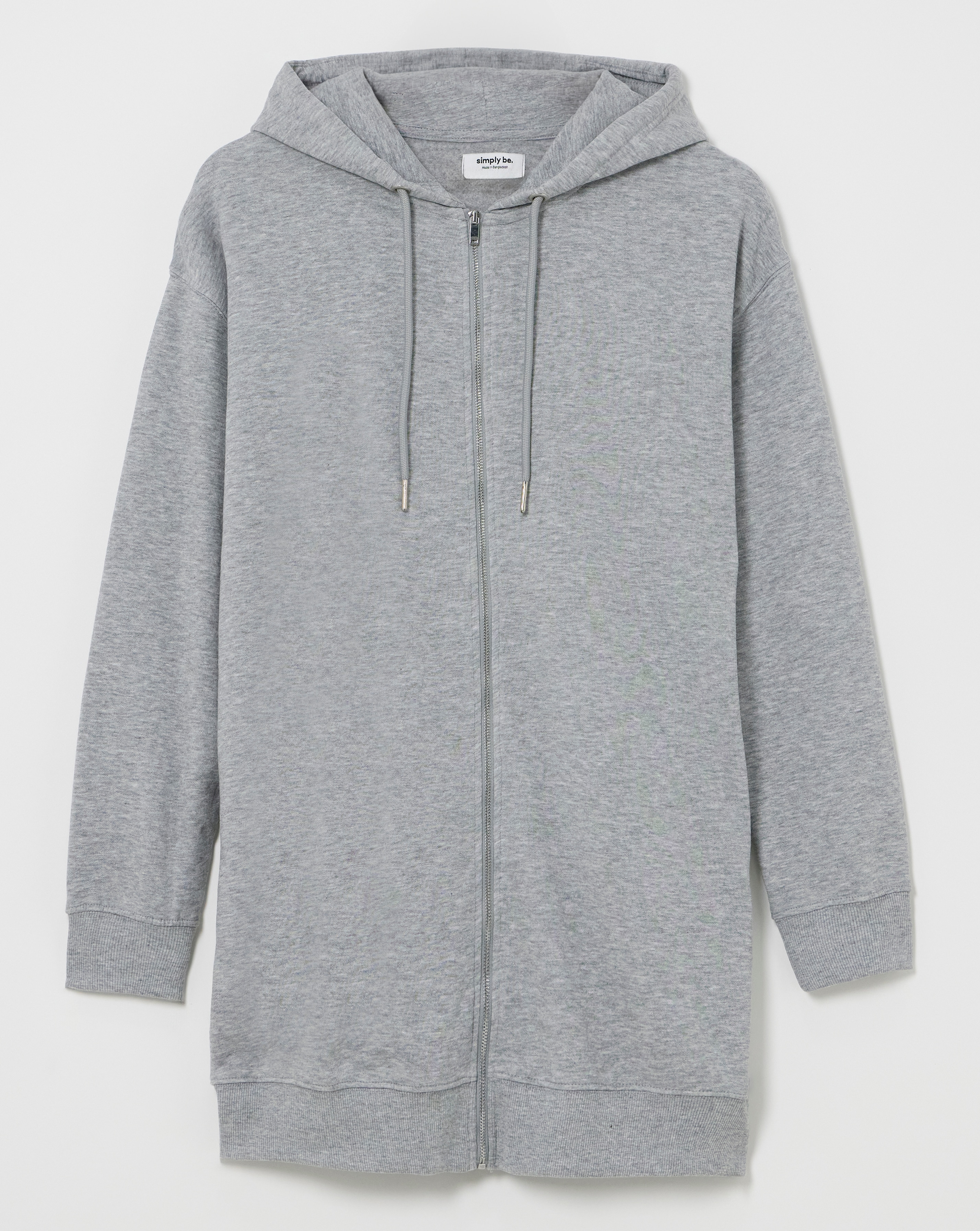 Grey Marl Core Zip Through Longline Hoodie | Simply Be