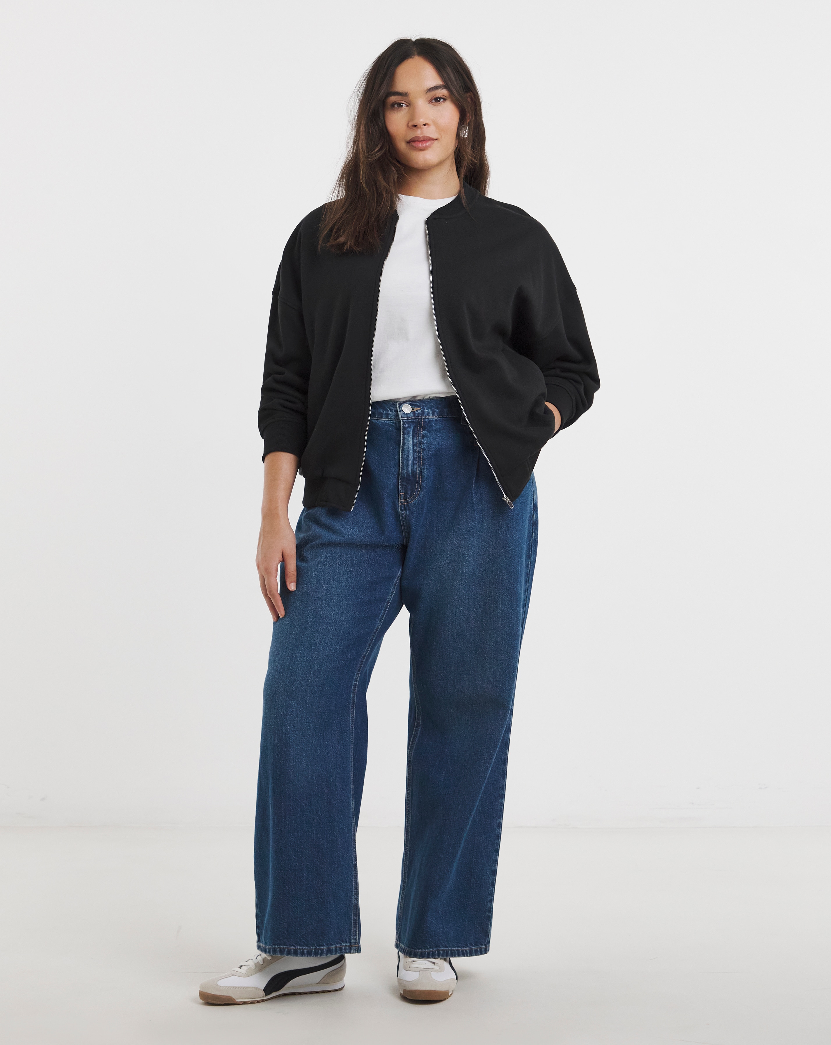 Black Zip Through Bomber Jacket | Simply Be