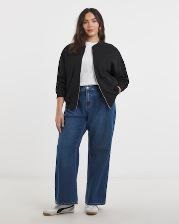 Black Zip Through Bomber Jacket