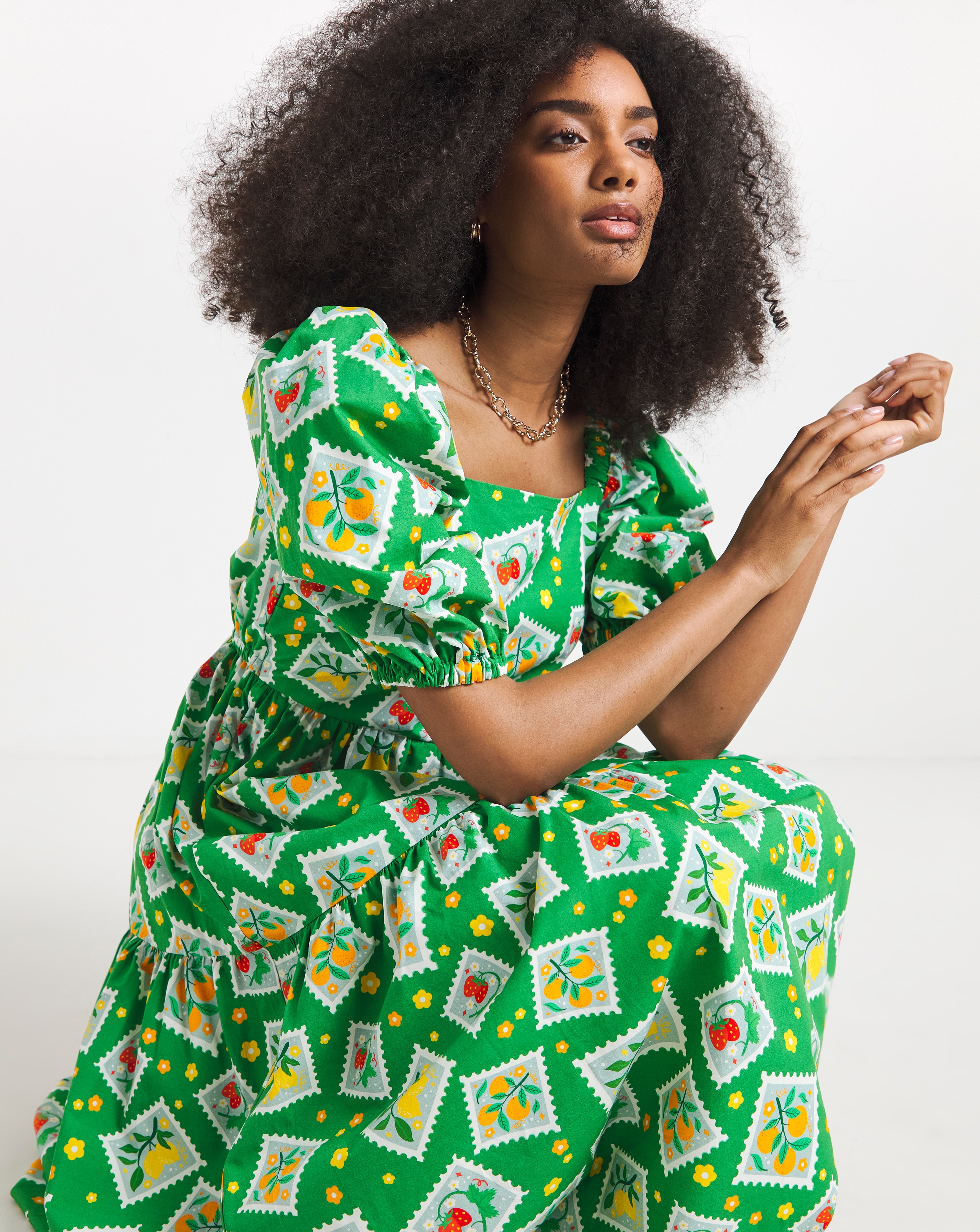 Twisted Wunder Cotton Postcard Print Midi Dress | Simply Be