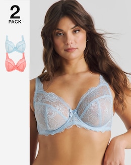 Pretty Secrets (2 Pack) Ella Lace Full Cup Wired Bras (C-H) Blue/Coral