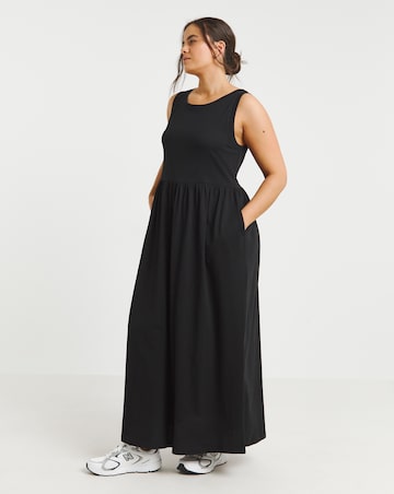 Black Jersey Cotton Maxi Dress With Pockets