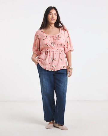 Pink Gingham Crinkle Milkmaid Blouse