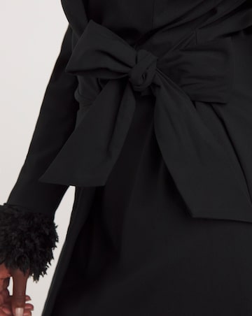Black Bengaline Blazer Dress With Detachable Feather Cuff