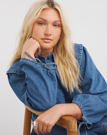 Mid Blue Oversized Collar Blouse