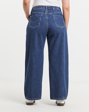 Simply Be Mid Blue Pleat Detail Wide Leg Jeans