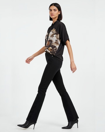 Religion Tie Neck Floral Graphic Blouse