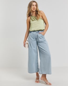Khaki Buckle Detail Asymmetric Shimmer Satin Blouse