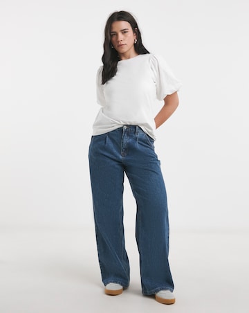 Simply Be White Broderie Sleeve Crew Neck T-Shirt