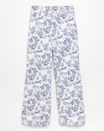 Simply Be Blue Floral Printed Denim Wide Leg Jeans