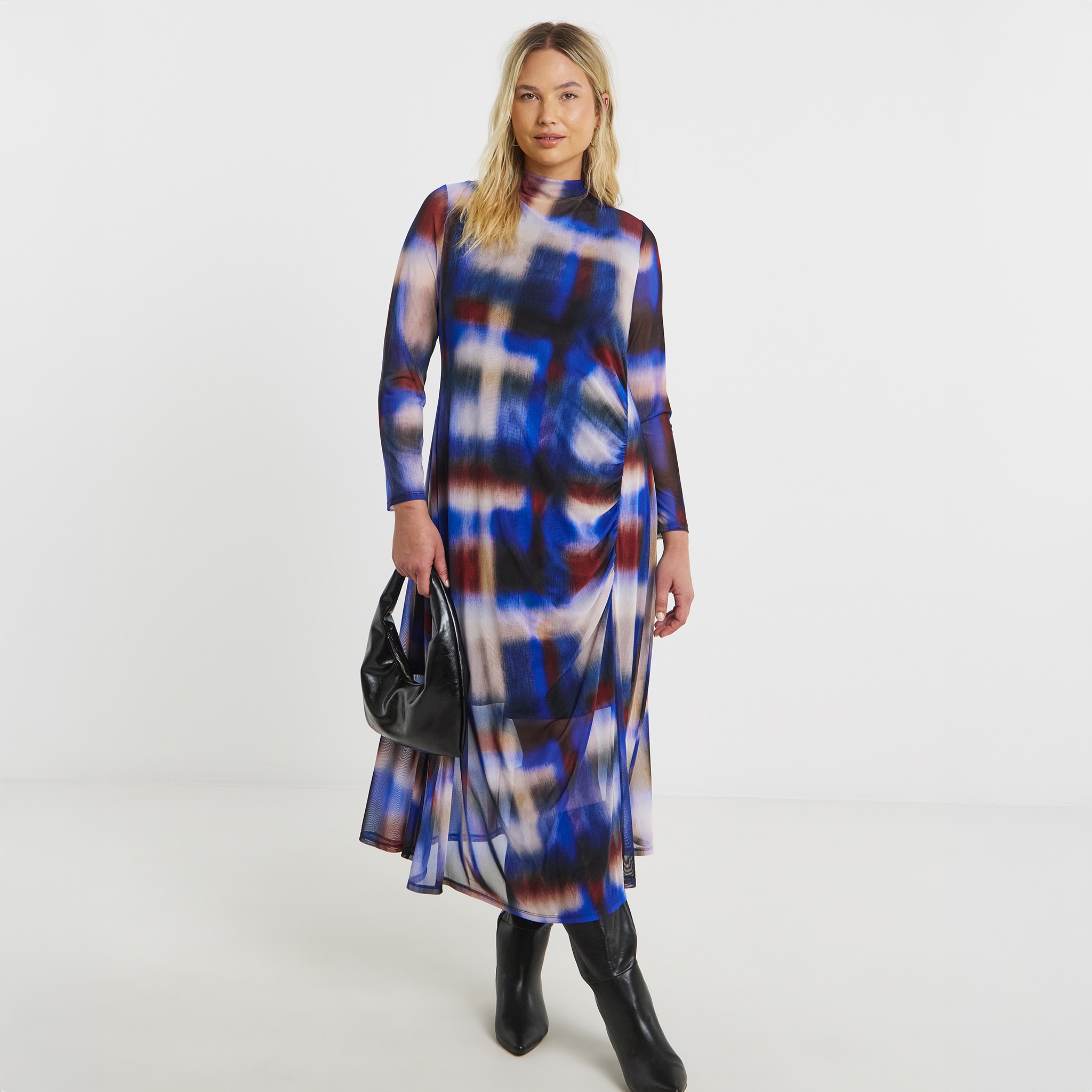 Midi dress in blue check print