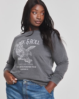 Acid Wash Rock and Roll Slogan Sweatshirt