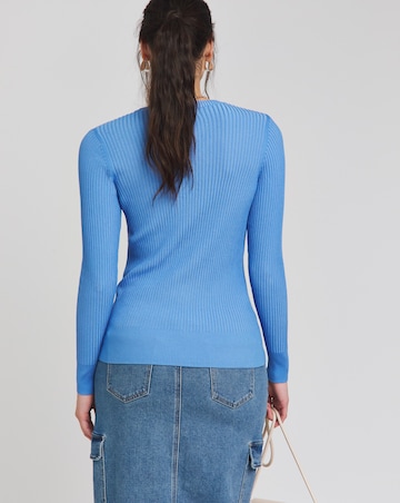 Blue Contrast Rib Crew Neck Jumper