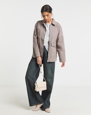 Simply Be Neutral Floral Embroidered Utility Shacket