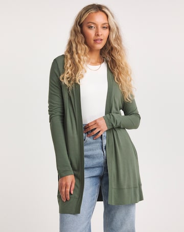 Khaki Long Sleeve Edge To Edge Jersey Cardigan