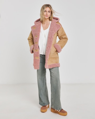 Tan Longline Contrast Shearling Aviator