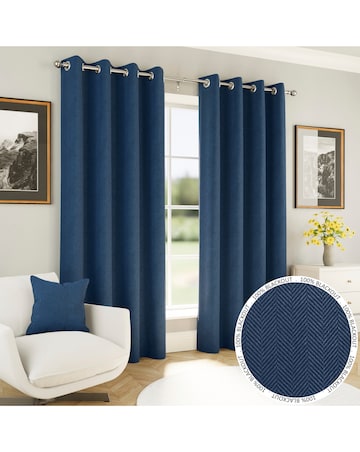 Chester Herringbone Thermal Blackout Eyelet Curtains