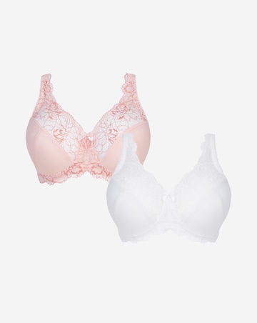 Pretty Secrets 2 Pack Ella Lace Non Wired Full Cup Bras B-H - Blush/White
