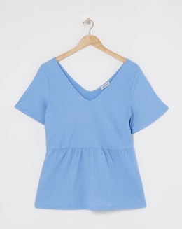 Blue Textured Peplum Top