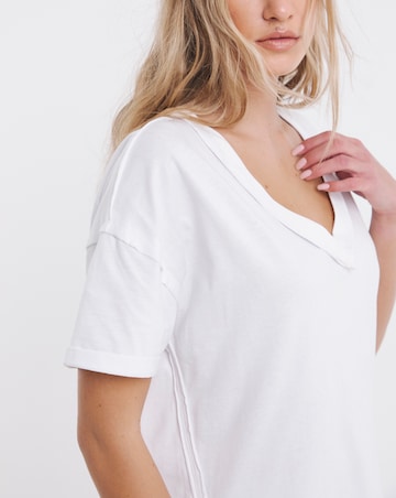White Oversized Exposed Seam Pure Cotton V Neck T-Shirt