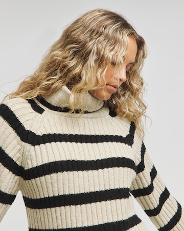 Beige and Black Stripe Roll Neck Jumper