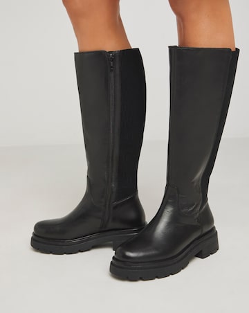 Ashleigh Leather Stretch Panel Boots - Extra Wide Fit (EEE) Standard/Curvy Calf
