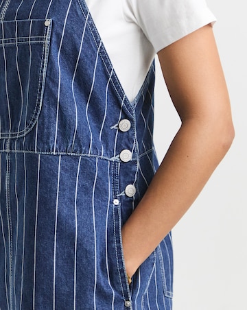 Simply Be Blue Striped Denim Dungaree Mini Dress