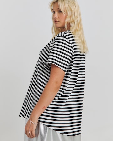 Stripe & Charcoal Marl 2 Pack Curved Hem Longline T-Shirt