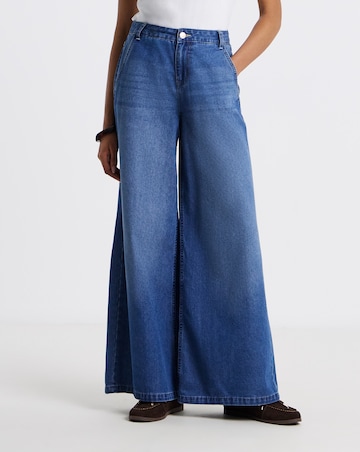 Mid Wash Lightweight Palazzo Jeans