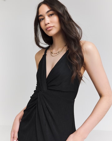 Black Slinky Knot Detail Plait Strap Midaxi Dress