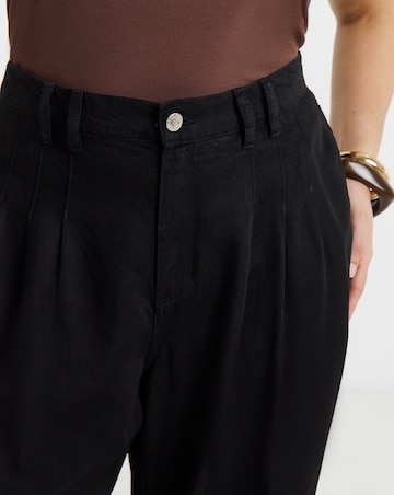 Simply Be Black Lyocell Pleat Detail Wide Leg Jeans