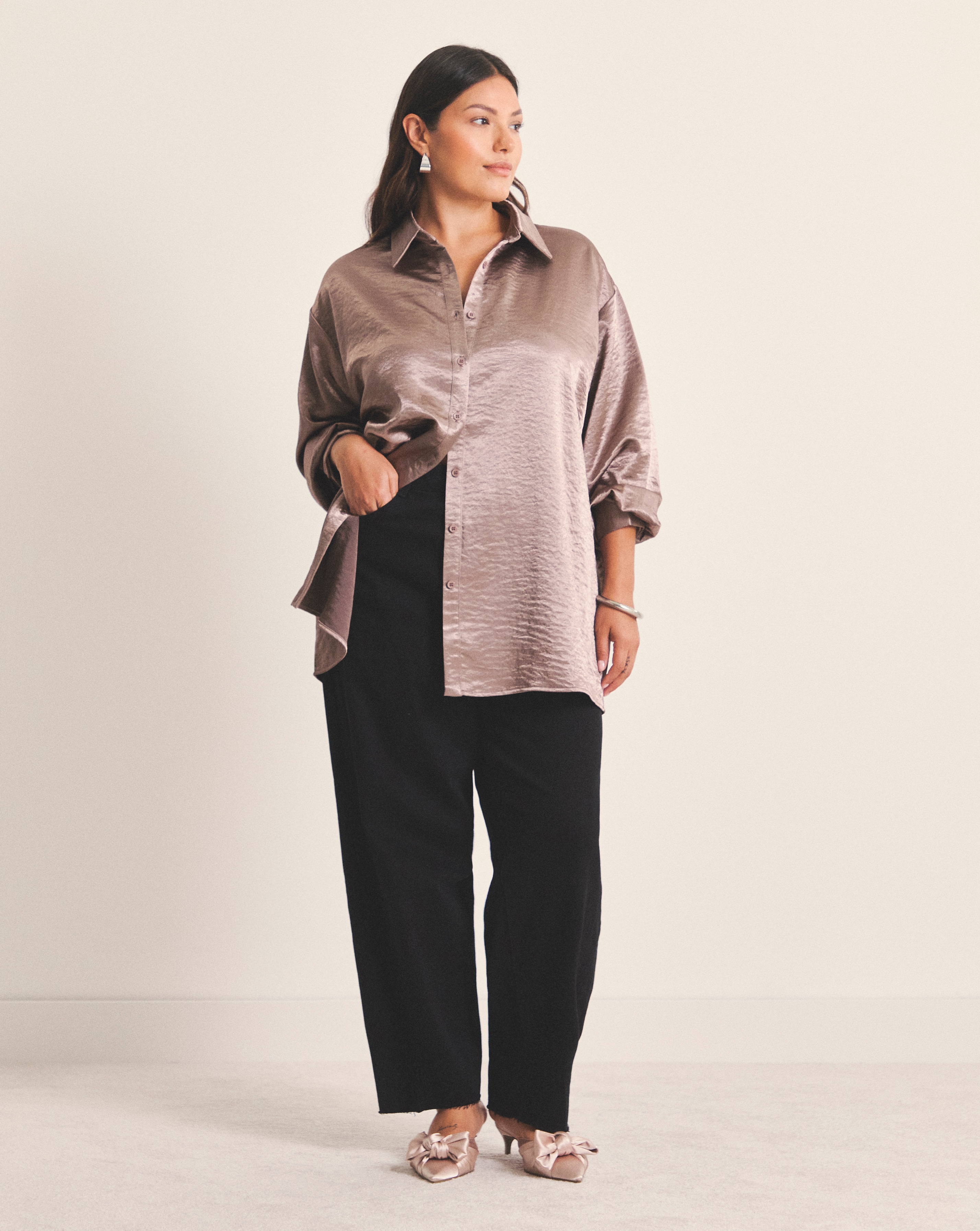Simply Be Liquid Satin Oversized Shirt | Simply Be