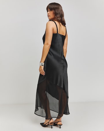Black Satin Sheer Mix Slip Dress