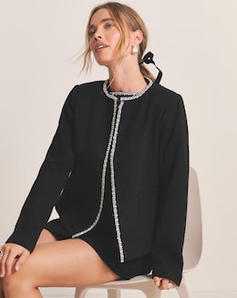Simply Be Embellished Boucle Collarless Jacket