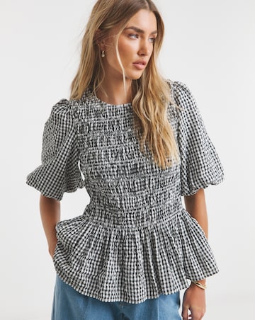Simply Be Gingham Shirred Seersucker Blouse