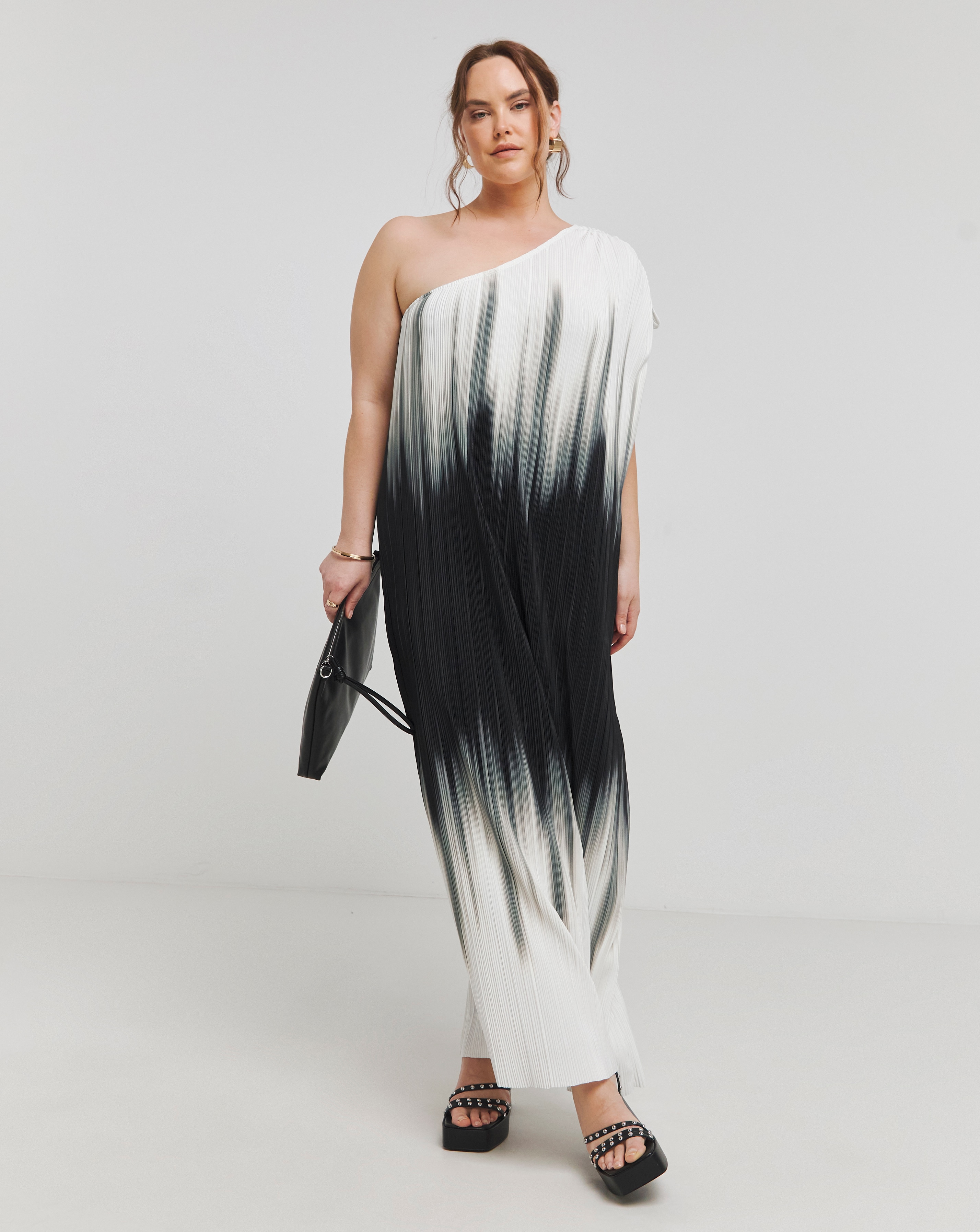 Mono Ombre Plisse One Shoulder Maxi Dress | Simply Be