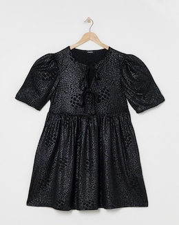 Animal Jersey Jacquard Tie Front Smock Dress With Pockets