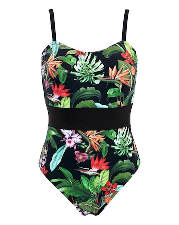 Pour Moi Palermo Panelled Tummy Control Swimsuit Black Tropic