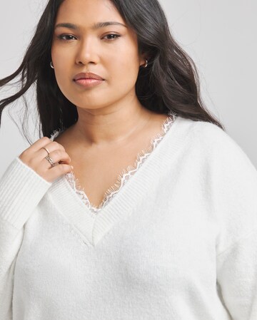 Ivory Lace Trim V Neck Longline Jumper